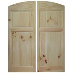 two wooden doors with holes in them on a white background, one is open and the other closed