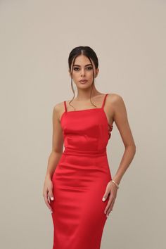 Side Lace Satin Midi Dress Red – VICLAN Red Dress With Spaghetti Straps And Corset Back, Red Spaghetti Strap Dress With Corset Back, Red Party Dress With Lace-up Back, Glamorous Formal Dress With Lace-up Back, Elegant Party Mini Dress With Lace-up Back, Elegant Mini Dress With Lace-up Back For Prom, Formal Mini Dress With Corset Back For Prom, Formal Mini Dress With Corset Back For Prom Season, Red Lace-up Back Prom Dress