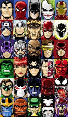 the many faces of different superheros