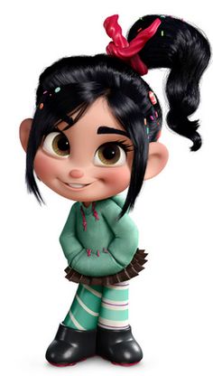 a cartoon character with black hair and green shirt