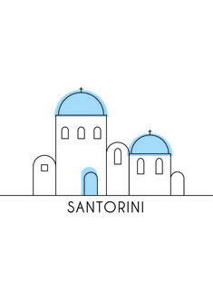 a line drawing of some buildings with the words sanctorini above them in black and white