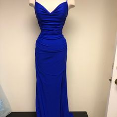 Brand New With Tags. Blue Ruched Evening Dress For Formal Occasions, Blue Ruched Evening Dress With Fitted Bodice, Coral Prom Dress, Off Shoulder Long Dress, Mesh Gown, Organza Gowns, Gold Gown, Prom Dresses Gowns, Satin Prom Dress