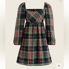 Nwt! Never Worn! Christmas Dress Women, Stewart Tartan, Puff Sleeve Mini Dress, Blue Striped Dress, Gauze Dress, J Crew Dress, Jcrew Women, Puffed Sleeves Dress, Capped Sleeve Dress