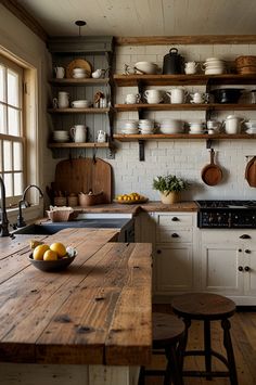 Add rustic charm with open shelving! Perfect for displaying farmhouse dishes, vintage finds, and rustic decor. These ideas will make your kitchen feel spacious and stylish. Farmhouse Dishes, Kitchen Open Shelving Ideas, Kitchen Open Shelving, Farmhouse Kitchen Ideas, Shelving Ideas, Kitchen Open, Rustic Farmhouse Kitchen, Farm Kitchen, The Farmhouse