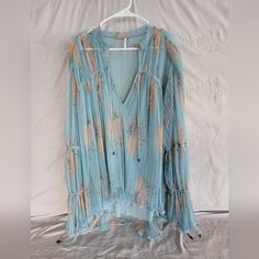 Questions? Leave A Comment Below! Light Blue Bohemian Top For Fall, Light Blue Long Sleeve Bohemian Blouse, Light Blue Bohemian V-neck Blouse, Floral Shirt, Blue Cream, Leave A Comment, Free People Tops, Color Blue, Free People