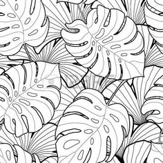 black and white tropical leaves background