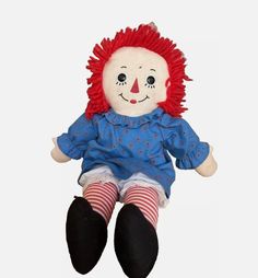 Russ Raggedy Ann Doll 16" Plush Red Yarn Hair Stuffed Toy item Button Eyes Collectible Vintage