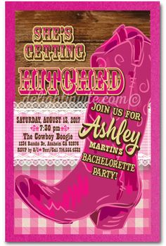 a pink cowboy boot birthday party poster