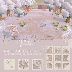 an image of a snowy landscape with trees and snowflakes on it, including the words nativity winter