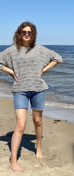 Linen Slouchy Knit Pullover Top / Loose Fit Summer Top /Summer | Etsy Cotton Summer Sweater Knitting Pattern, Loose Fit Blouse, Summer Sweater, Fit Summer, Summer Sweaters, Boho Blouse, Loose Pullover, Sweater Knitting Patterns, Top Summer