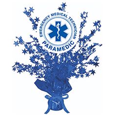 the star of life bouquet is blue with stars around it and an embellishment in the center