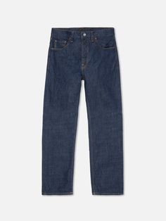 A high-waist regular fit with a straight leg in a jaw-dropping redcast rinse wash. A rinse—the simplest of washes—brings out the denim’s texture and enhances the jean's blue hue. The 40s Redcast is crafted from highly textural denim, featuring yarn slubs in both the warp and weft. This combination creates a striking blend of crosshatch and marble textures. Adding to its vintage feel are small cotton "neps"—tiny bundles of white cotton fibers—that introduce an extra layer of texture. The denim’s Straight Fit Dark Wash Jeans With Belt Loops, Classic Jeans With Belt Loops In Recycled Denim, Classic Dark Wash Cropped Jeans In Rigid Denim, Selvedge Straight Denim Jeans, Dark Wash Selvedge Jeans With Straight Hem, Classic Dark Wash Cropped Denim Jeans, Classic Dark Wash Cropped Jeans, Straight Selvedge Jeans For Streetwear, Classic Cropped Jeans In Denim Blue With Recycled Material