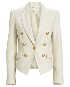 Sculpted Shoulders, Leather Jacket Blazer, Leather Cleaning, White Blazer, Leather Blazer, Jacket Blazer, Veronica Beard, Fashion 2020, Double Breasted Suit Jacket