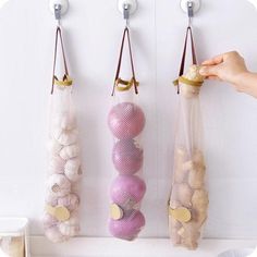 Hanging Mesh Breathable Onion Storage Bag Default Title Onion Storage, Vegetable Bag, Fruit And Vegetable Storage, Vegetable Storage, Rv Parts And Accessories, Produce Bags, Net Bag, Hanging Bag, Hanging Storage