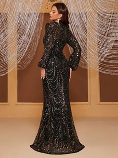 Yisikado Mock Neck Lantern Sleeve Sequin Mermaid Hem Sequin Formal Dress-MGW905 - Yisikado – YISIKADO Mock Neck Bodycon Dress, Maxi Dresses Formal, Classy Prom, Dress Elegant Long, Dresses Silk, Plus Dress, Classy Prom Dresses, Sequin Formal Dress, Formal Wear Dresses