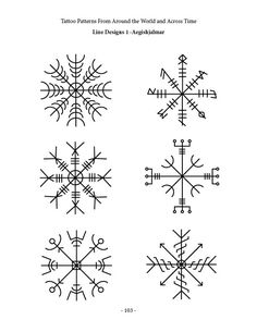 four different types of snowflakes are shown in black and white, with the text written