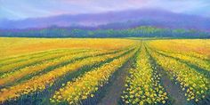 an oil painting of a field with yellow flowers