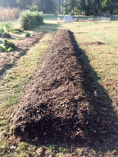 a pile of mulch sitting in the middle of a field