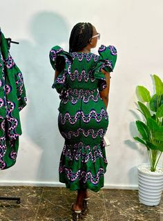 Dali Shirred African Print Ruffled Crop Top - Green - | Sellox African Print Crop Top, African Print Midi Skirt, Crop Top And Skirt Set, Ruffled Crop Top, Crop Top And Skirt, Top And Skirt Set, Ruffled Skirt, Top And Skirt, Print Crop Tops