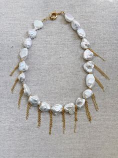 Seashells By The Seashore Necklace – Carolina Benoit Two Necklaces, Chunky Gold Chain, Seashell Painting, Pearls Necklace, Fresh Water Pearls, Pearl Design, Water Pearls, Gold Coins, Gold Plated Chains