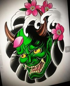 an image of a demon with flowers on his head