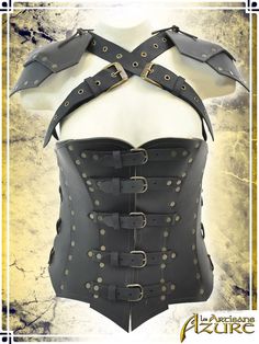 Armor corset with pauldron Armor Corset, Costume Viking, Costume Armour, Larp Armor, Female Armor, Leather Armor, Leather Corset, Fantasy Armor, Fantasy Clothing