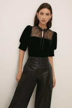 Lace Velvet Puff Sleeve Top Velvet Tops Outfit, Puffy Sleeves Top, Velvet Puff Sleeve, Velvet Outfit, Gala Outfits, Formal Top, Met Gala Outfits, Black Velvet Top, Rose Parade