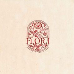 the logo for flora is shown in red and pink on a white paper background with floral designs