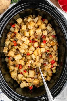 the food in the crock pot is ready to be cooked and put into the slow cooker