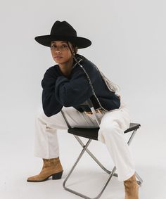 Ezra blends statement fashion with Western. A classic cattleman crown made to be styled for the city as much as the countryside. This hat features an upturned brim + a tall crown, giving Ezra a modern + feminine feel. Ezra comes with a removable tonal grosgrain band featuring a brass Gigi Pip pin. Other bands pictured are sold separately. Large Hats For Women, Felt Hat Women, Chic Winter Felt Hat For Rodeo, Western Style Wide Brim Winter Hat, Western Wide Brim Fur Felt Hat, Western Black Brimmed Felt Hat, Black Brimmed Western Felt Hat, City Cowgirl, Western Hat Styles