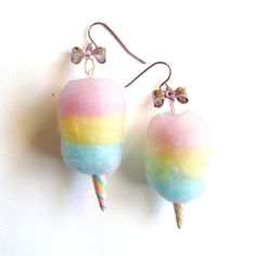 Rainbow Cotton Candy Earrings – Fatally Feminine Designs Carnival Cotton Candy, Rainbow Cotton Candy, Pinup Jewelry, Candy Earrings, Earrings Kawaii, Cotton Jewelry, Candy Jewelry, Hammered Hoop Earrings, Food Earrings