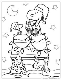 a charlie brown christmas coloring page with the peanuts on top of his sleigh