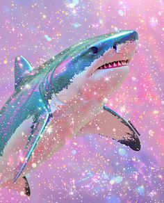 a painting of a shark with stars in the background