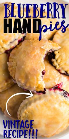 blueberry hand pies on a white plate with the words vintage recipe below it