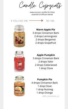 an info sheet describing how to use candles in the fall and winter months, including apple cinnamon bark, pumpkin pie, maple cider