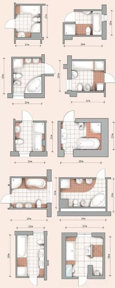 the floor plan for a small bathroom is shown in four different sections, including an overhead shower