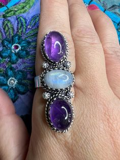 Gorgeous Amethyst and Moonstone Crawler  ring size 9 sterling plated Fort Walton Beach, Moonstone Ring, Rings Statement, Moonstone, Statement Rings, Labour Day, Fort, Beauty Book, Jewelry Rings