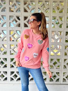 •Material: 50% Polyester, 50% Cotton Pink Sequin, Graphic Sweatshirt, Valentines, Sweatshirts, Pink, Valentine's Day