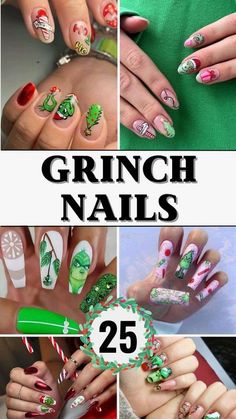 Grinch Nail Designs, Grinch Nails, Popular Nail Art, Natural Nail Designs, Natural Nail Art, Light Nails, Holiday Nail Art, Festival Nails