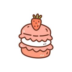 a pink cupcake with a strawberry on top is shown in this hand drawn illustration