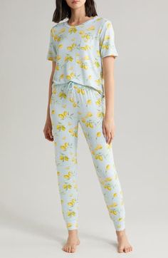 Whether its bedtime or downtime, these stretchy French terry pajamas will have you relaxing in total comfort. Top has crewneck; short sleeves 95% rayon, 5% spandex Machine wash, dry flat Imported Summer Pajama Party Sleepwear With Crew Neck, Summer Crew Neck Sleepwear For Sleepovers, Comfortable Crew Neck Sleepwear For Bedtime, Crew Neck Sleepwear For Summer Sleepover, Comfortable Sleepwear Long Pants For Sleepover, Comfy Sleepwear For Pajama Party In Spring, Short Sleeve Tops With Elastic Waistband For Lounging, Comfortable Crew Neck Sleepwear, Relaxed Fit Short Sleeve Sleepwear For Loungewear