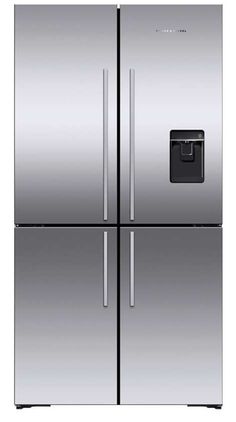 a stainless steel refrigerator freezer with two doors and no ice maker on the front