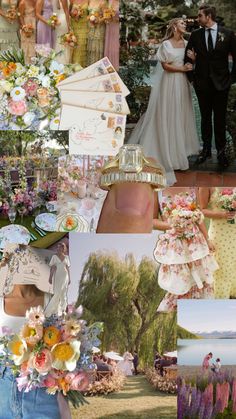 a collage of wedding photos with flowers