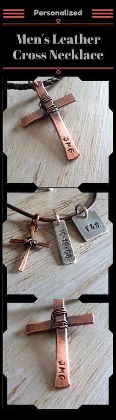 three different cross necklaces with the names of men's leather crosses on them