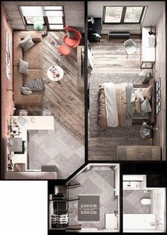 an aerial view of a bedroom and living room in a small apartment on instagram