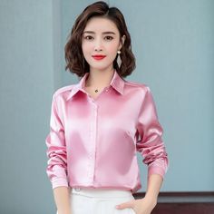 Brand Name:StinlicherMaterial:SilkMaterial:PolyesterOrigin:CN(Origin)Season:Spring/AutumnClothing Length:RegularAge:Ages 18-35 Years OldCollar:Turn-down CollarGender:WOMENDecoration:NONESleeve Length(cm):FullSleeve Style:RegularStyle:Office LadyFabric Type:BroadclothPattern Type:Solid Pink Satin Feminine Blouse, Pink Satin Blouse In Feminine Style, Pink Satin Top For Work, Formal Pink Satin Tops, Fitted Pink Satin Blouse, Pink Long Sleeve Satin Top, Long Sleeve Pink Satin Top, Pink Satin Long Sleeve Tops, Pink Long Sleeve Formal Blouse