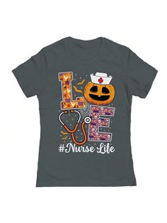 COMFY & COOL: Nearly There offers graphic shirts made of materials that are durable, comfortable, and easy to care for. Whether you're looking for a funny, inspirational, or pop-culture-inspired graphic shirt, we've got you covered.Nearly There Love Nurse Life Fall Halloween Graphic Ladies Cotton T-Shirt Dark Grey Casual  Short Sleeve  Animal,Cartoon,Colorblock,Letter    Women Clothing, size features are:Bust: ,Length: ,Sleeve Length: Nurse Life, Cartoon Animals, Graphic Shirts, Fall Halloween, Womens Tees, All Fashion, Color Blocking, Casual Shorts, Pop Culture