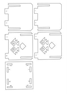 four squares with different shapes and sizes on them, all in black and white ink