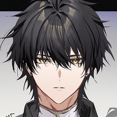 an anime character with black hair and yellow eyes