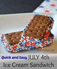 an ice cream sandwich with sprinkles and chocolate frosting in the shape of a letter